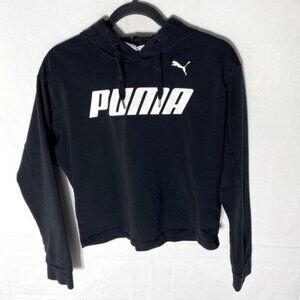 Puma Black White Cat Logo Lightweight Cropped Hoodie XS